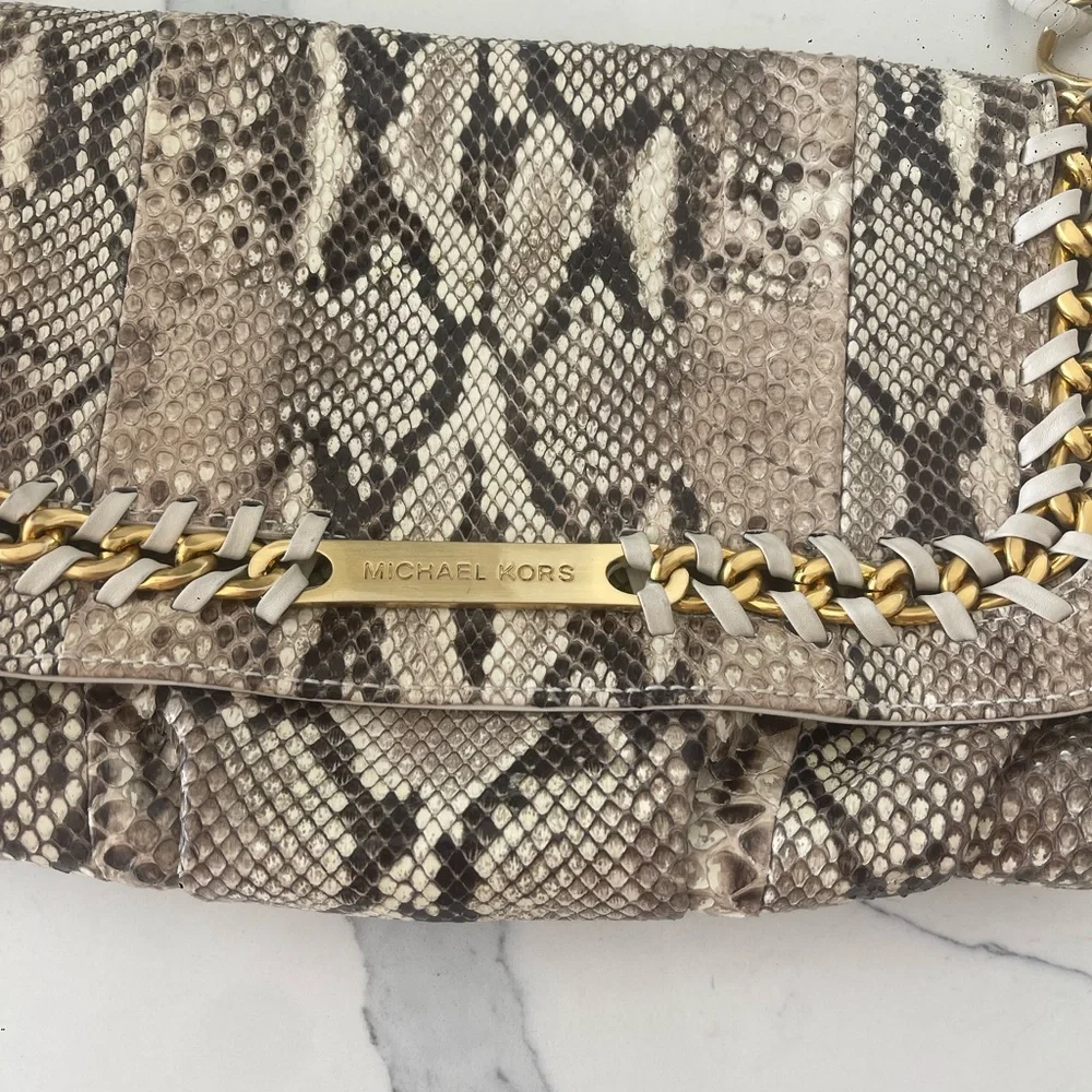 Michael Kors Collection Python Leather Shoulder Bag Gold Chain - Picture 6 of 12